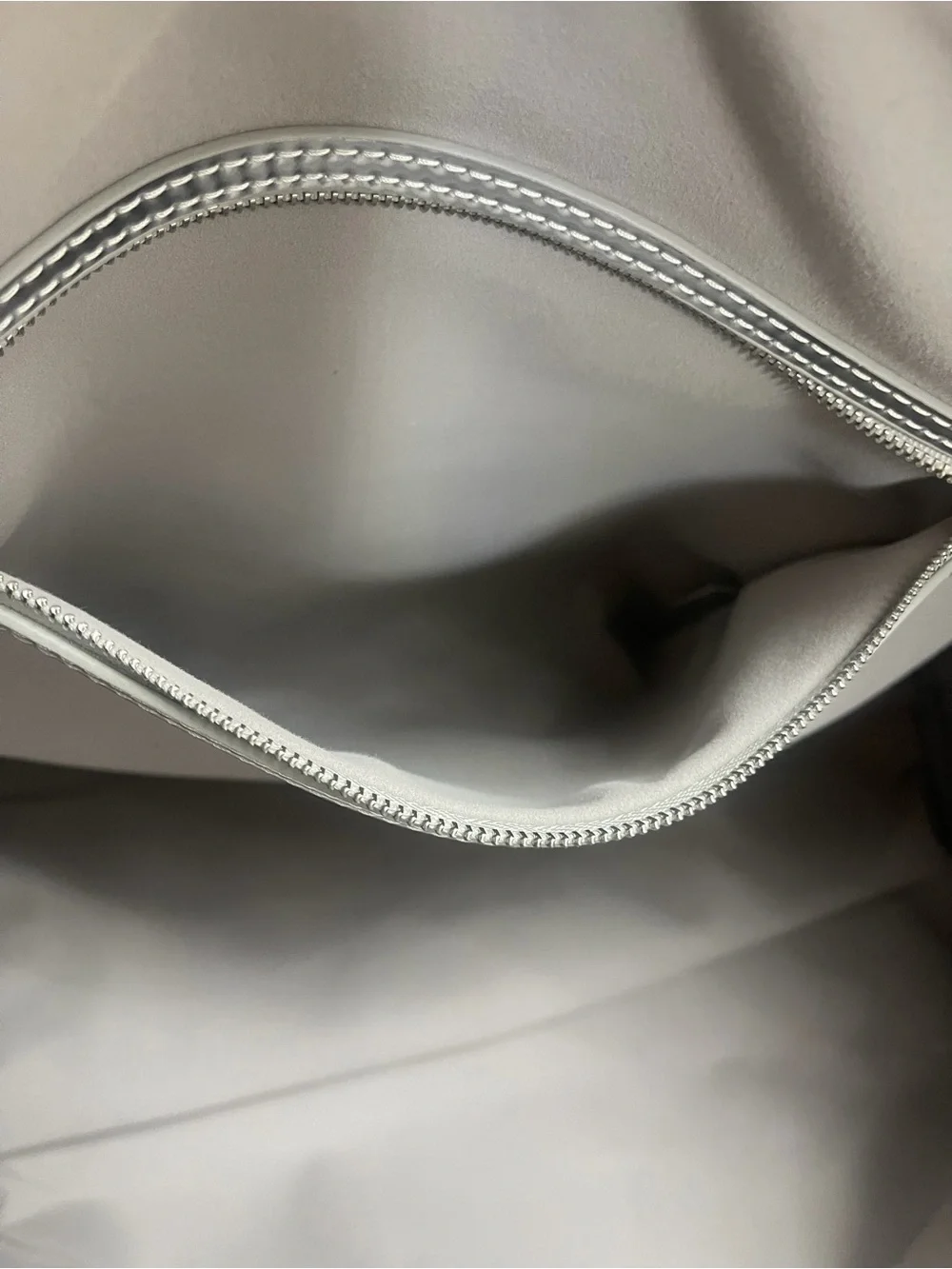 Silver Duffle Handbag Zip Closure Silver Hardware Inner Pocket